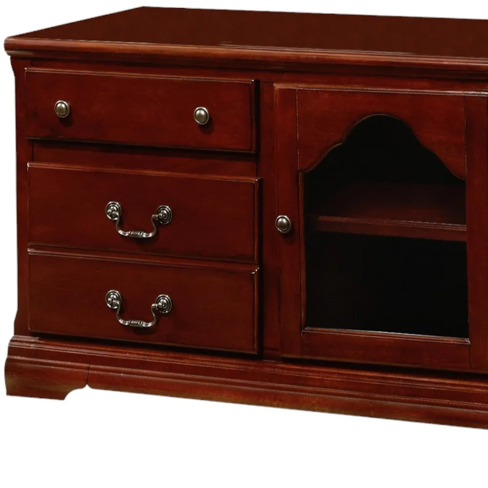 19" X 58" X 26" Cherry Wood Glass TV Stand