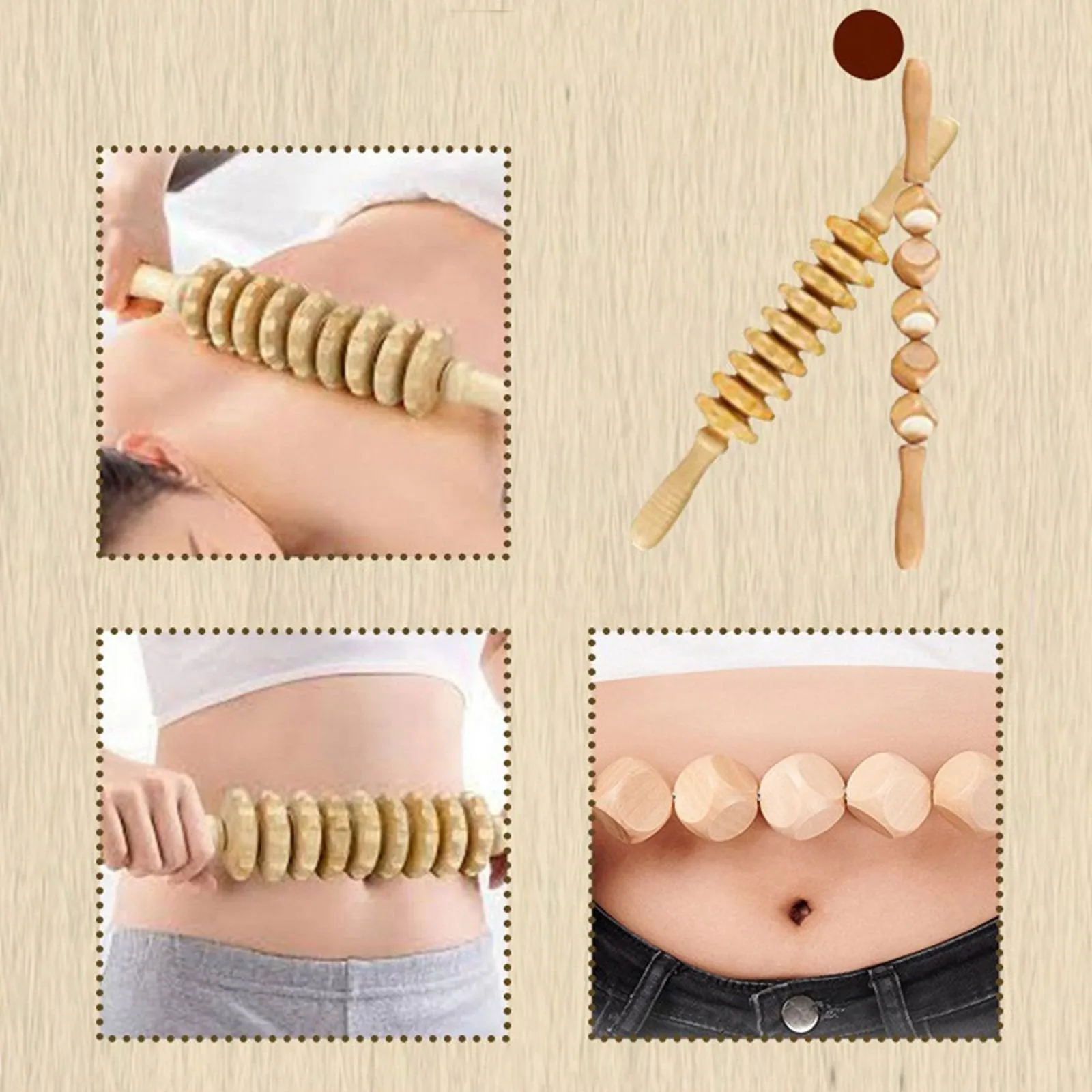 9 Wheel Wood Roller Wooden Therapy Massage