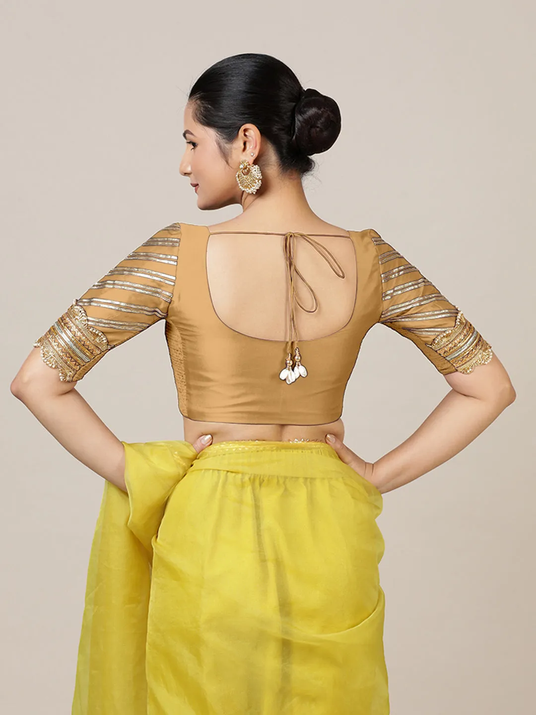 Anisha x Tyohaar | Elbow Sleeves Saree Blouse in Gold