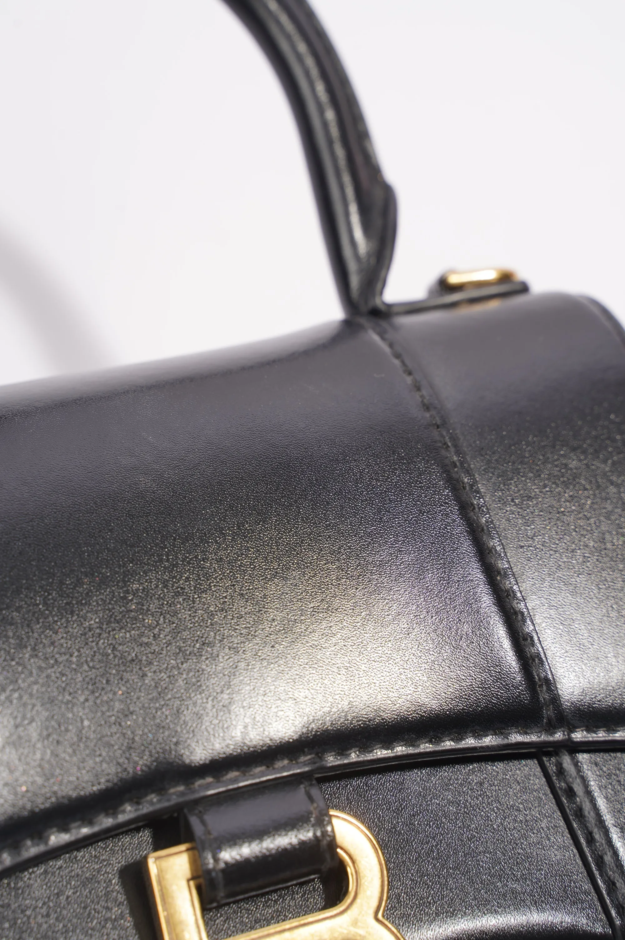 Balenciaga Womens Hourglass Crossbody Bag Black Leather XS