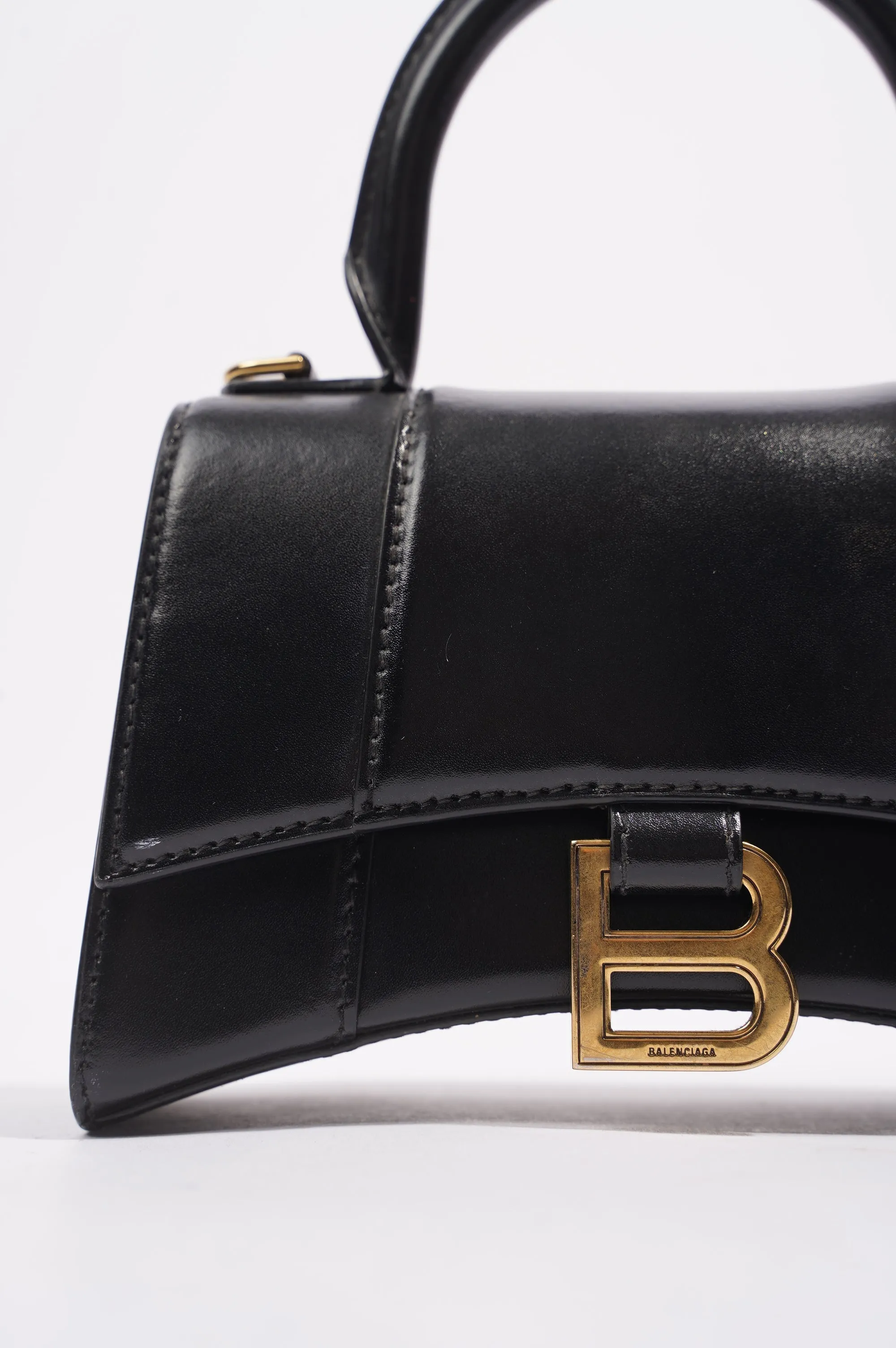 Balenciaga Womens Hourglass Crossbody Bag Black Leather XS