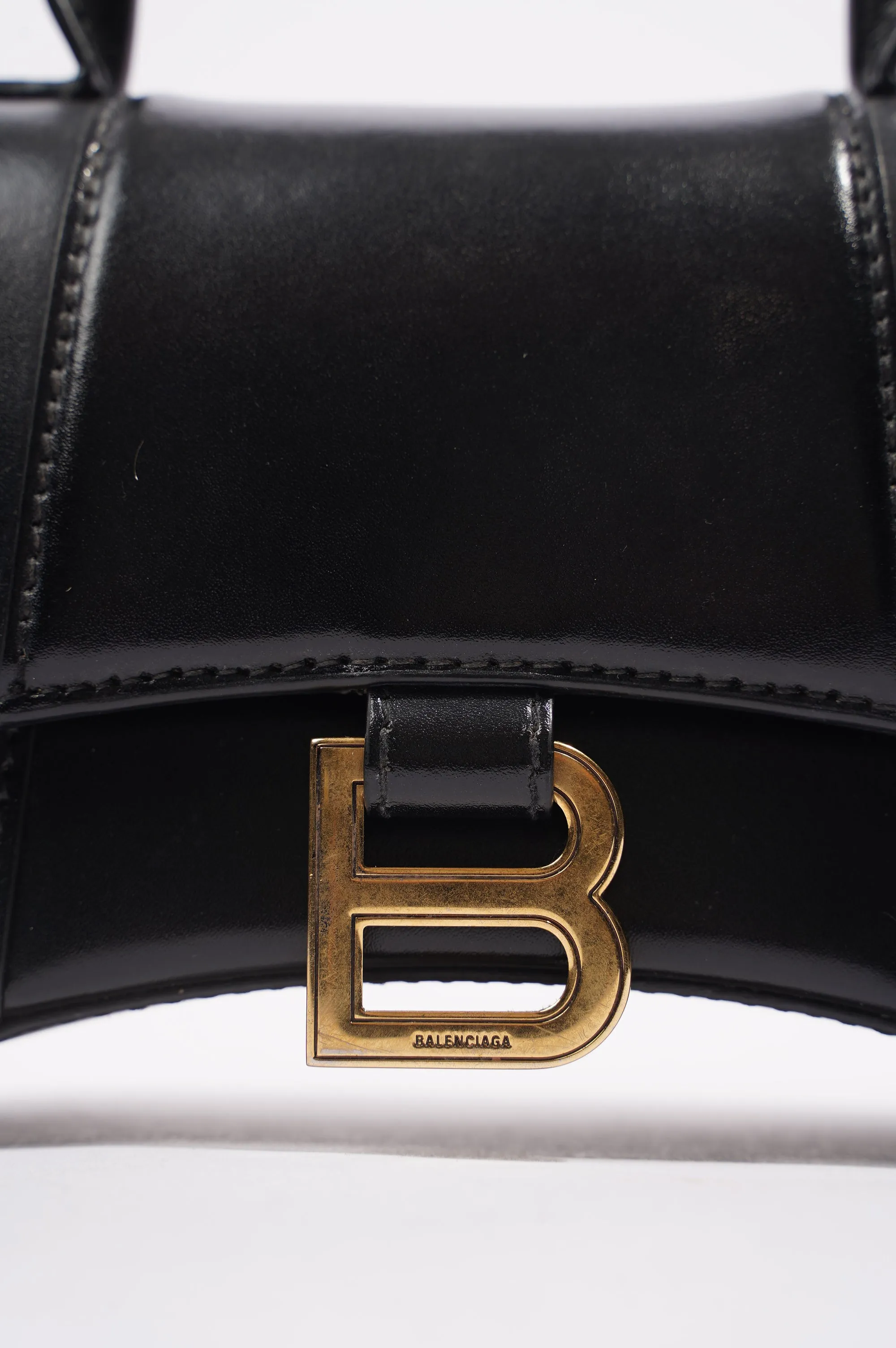 Balenciaga Womens Hourglass Crossbody Bag Black Leather XS