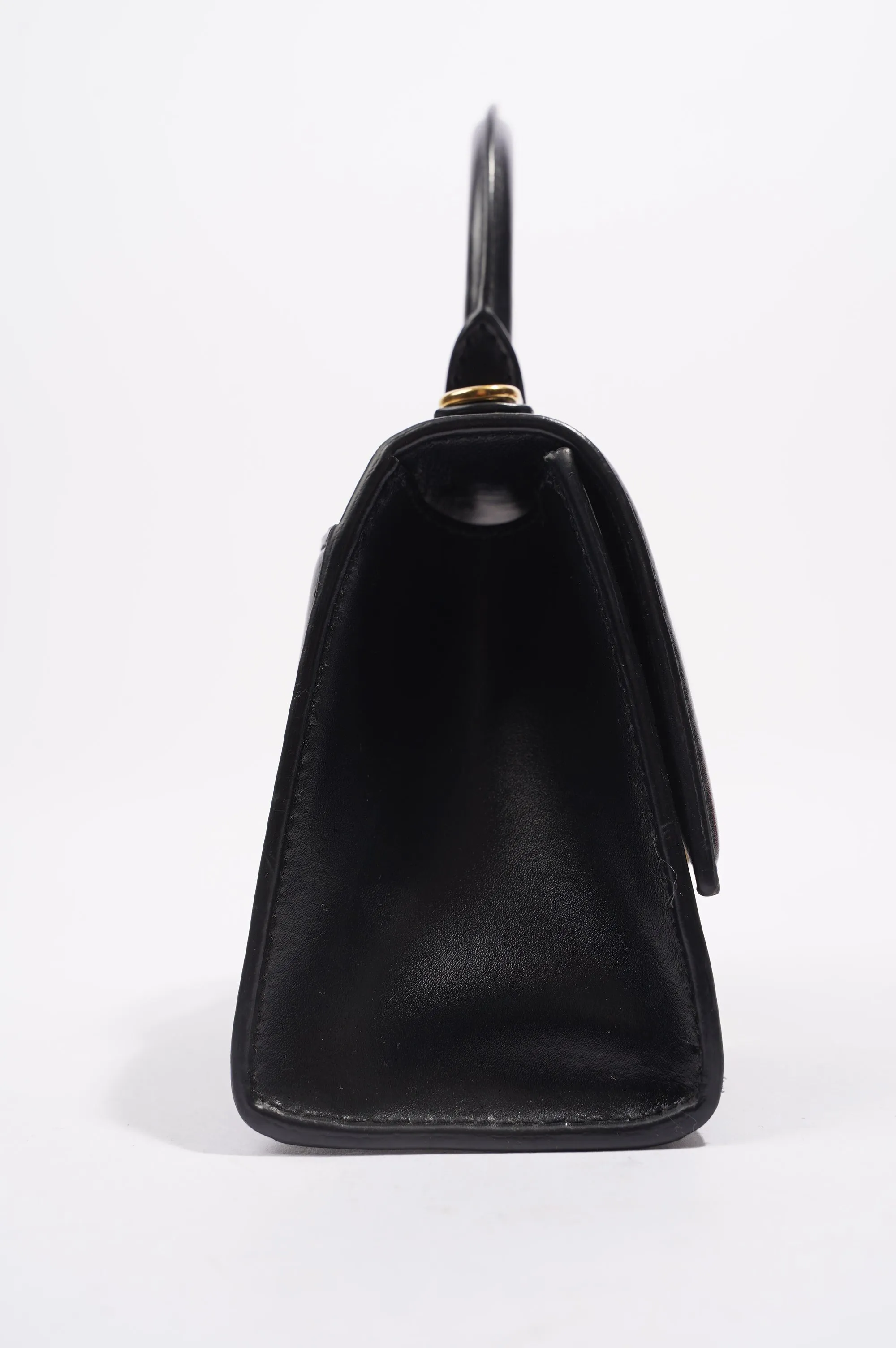 Balenciaga Womens Hourglass Crossbody Bag Black Leather XS
