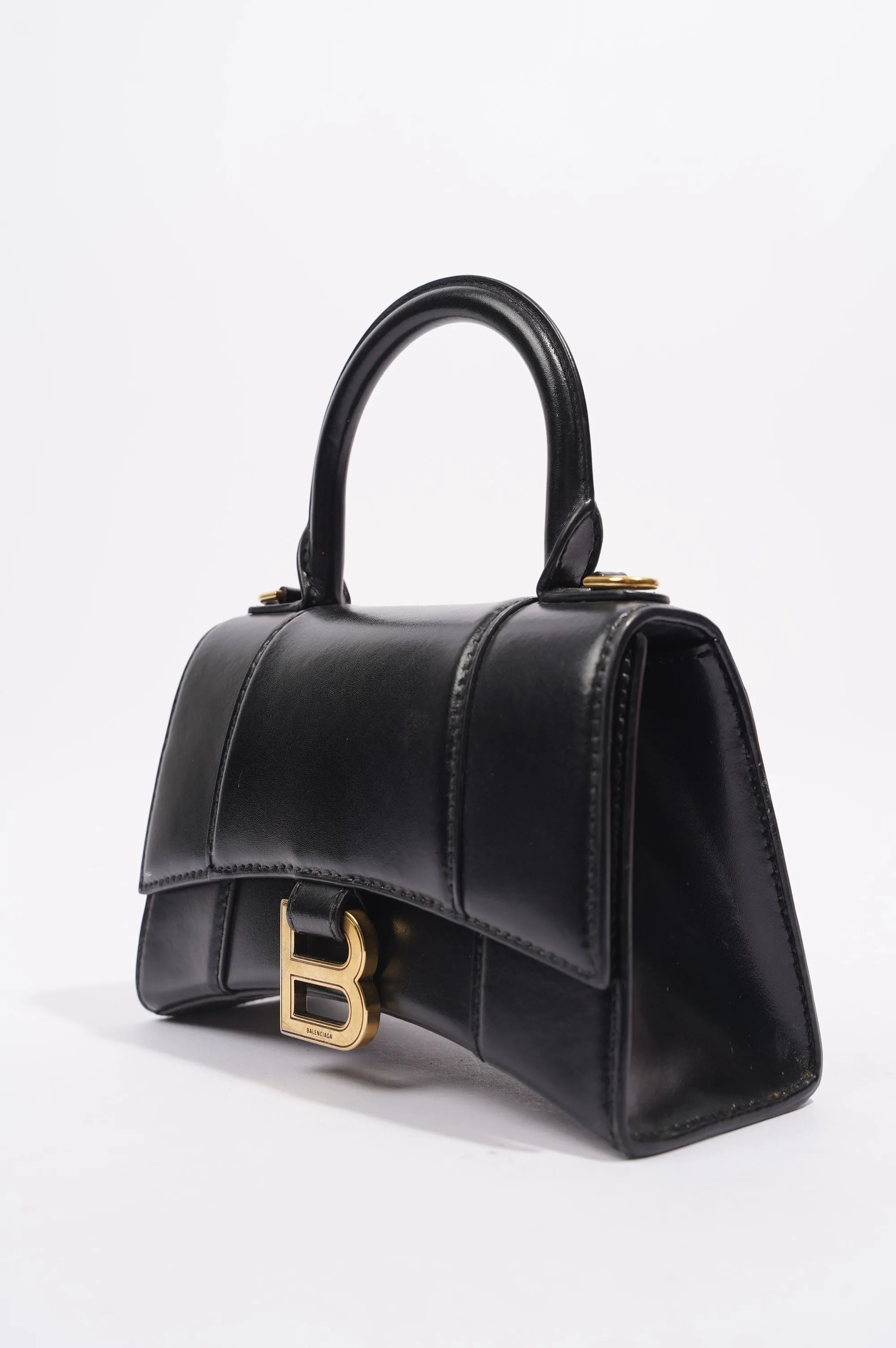 Balenciaga Womens Hourglass Crossbody Bag Black Leather XS