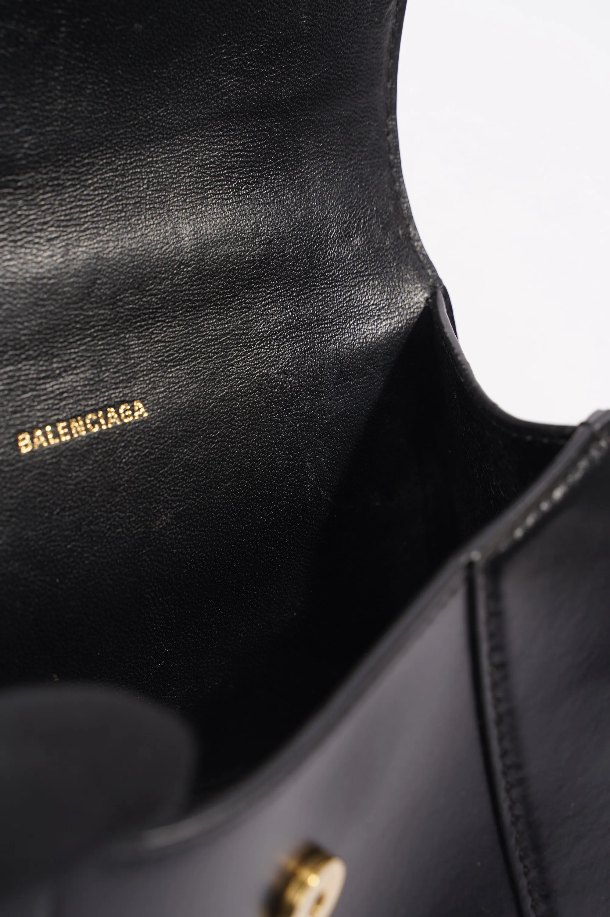 Balenciaga Womens Hourglass Crossbody Bag Black Leather XS