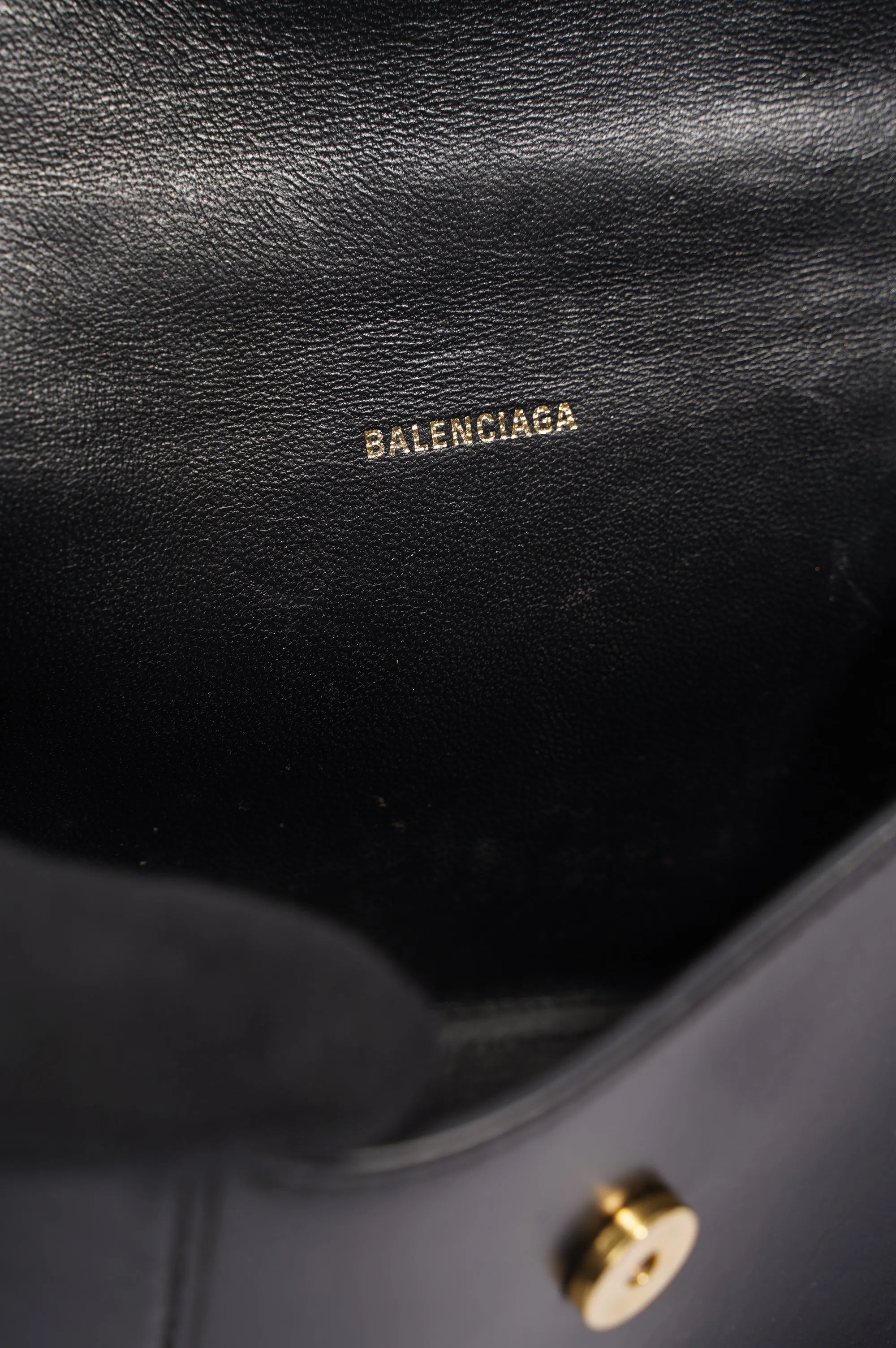 Balenciaga Womens Hourglass Crossbody Bag Black Leather XS