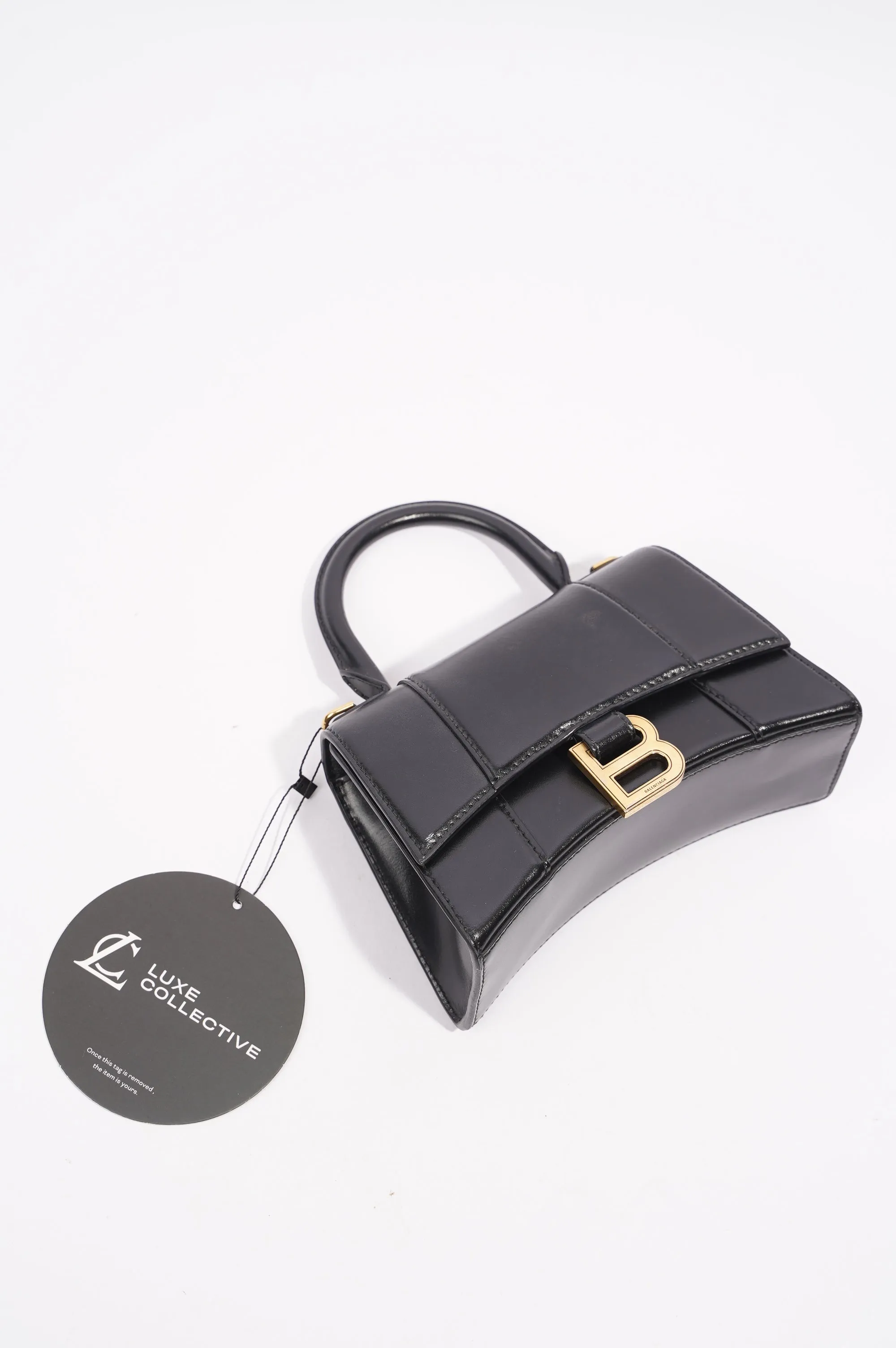 Balenciaga Womens Hourglass Crossbody Bag Black Leather XS