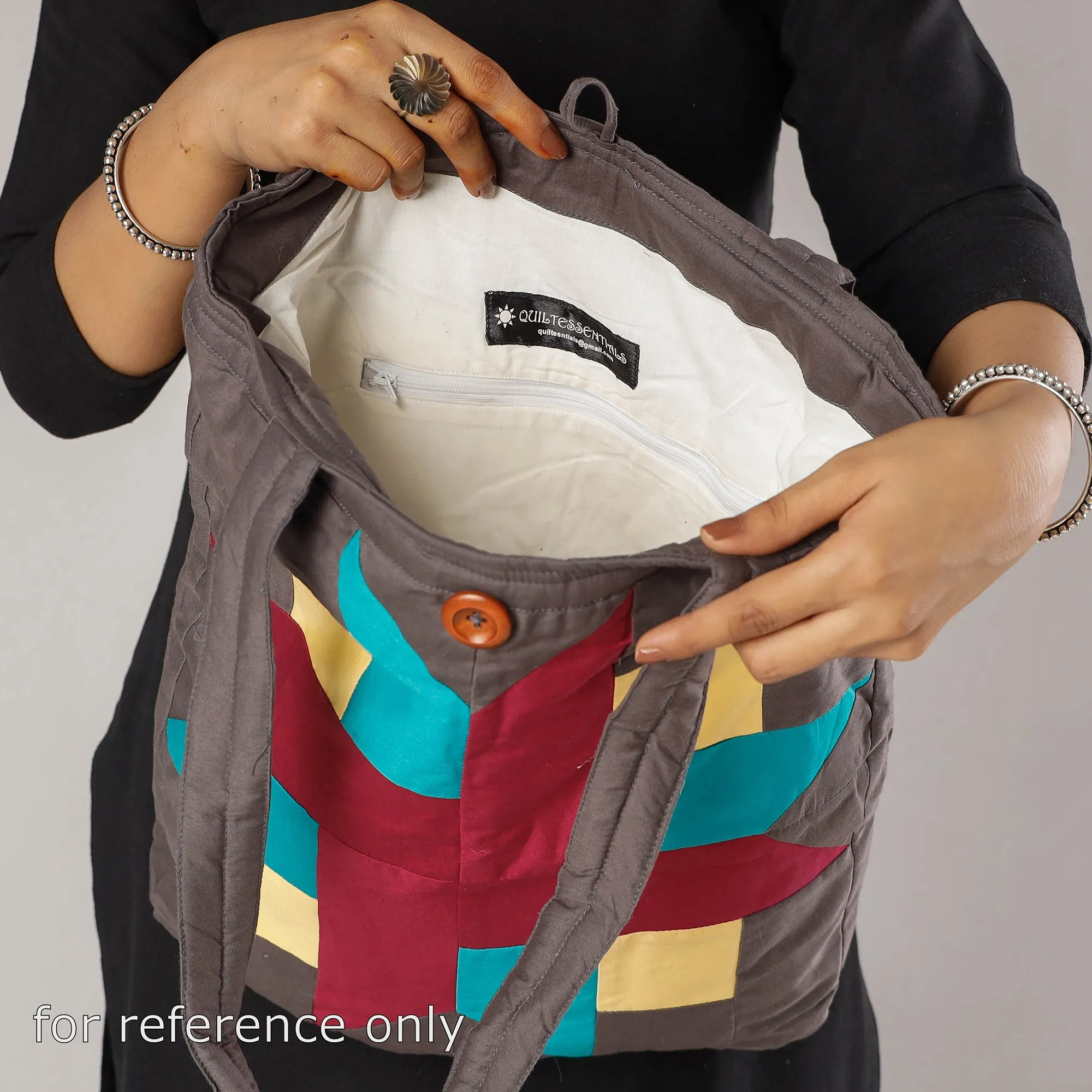 Beige - Patchwork Quilted Cotton Square N Square Shoulder Bag