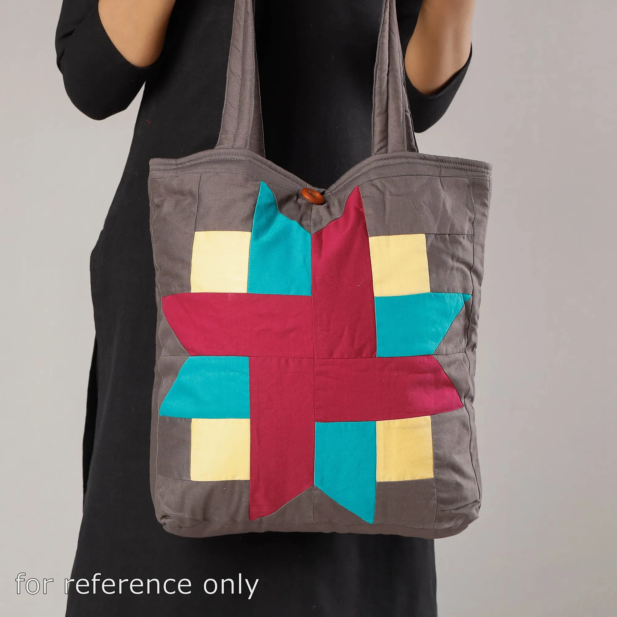 Beige - Patchwork Quilted Cotton Square N Square Shoulder Bag