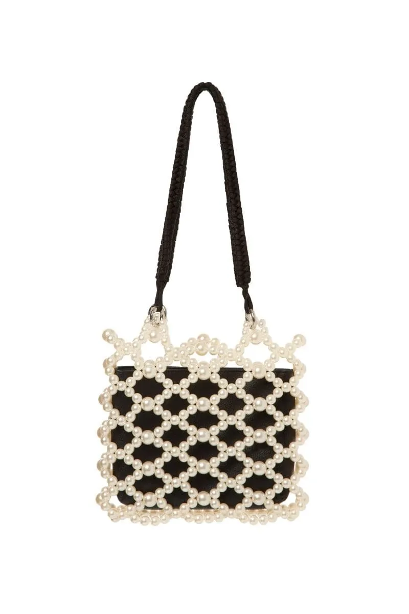 BLACK MATHILDA PEARL BEADED TOTE BAG