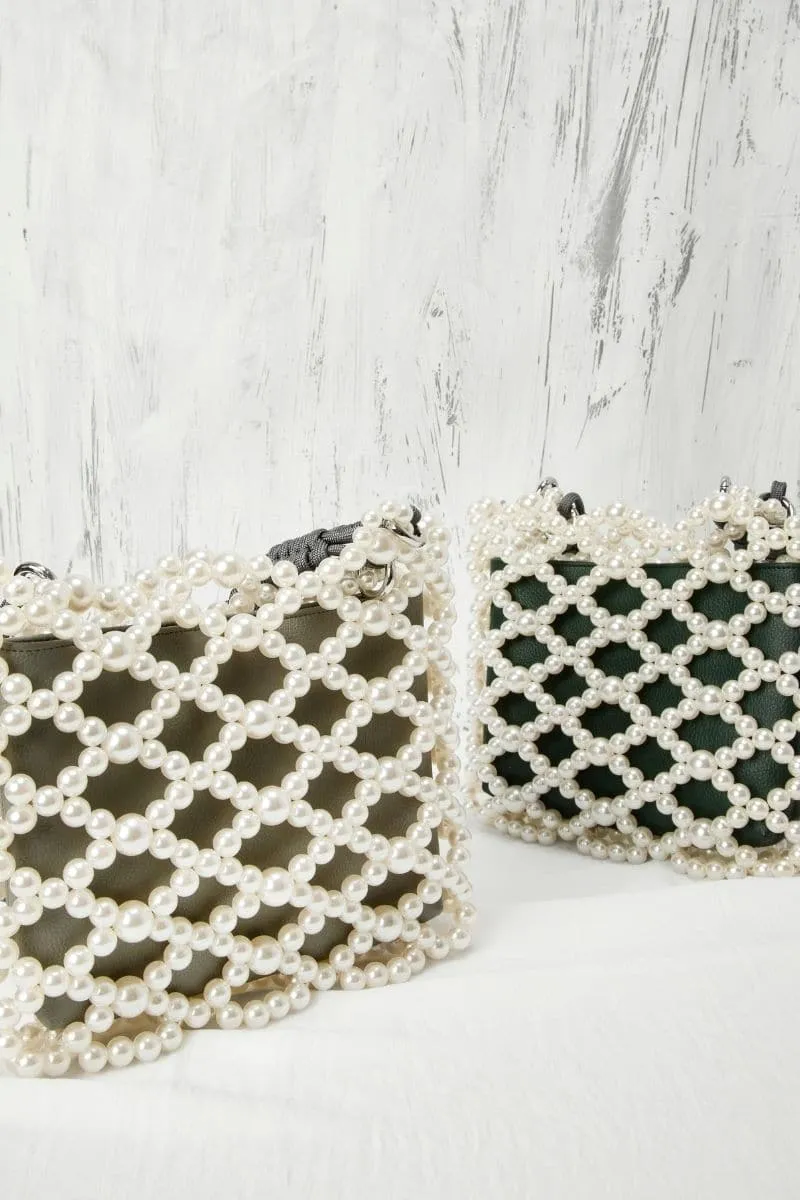 BLACK MATHILDA PEARL BEADED TOTE BAG