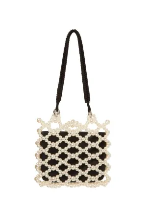BLACK MATHILDA PEARL BEADED TOTE BAG
