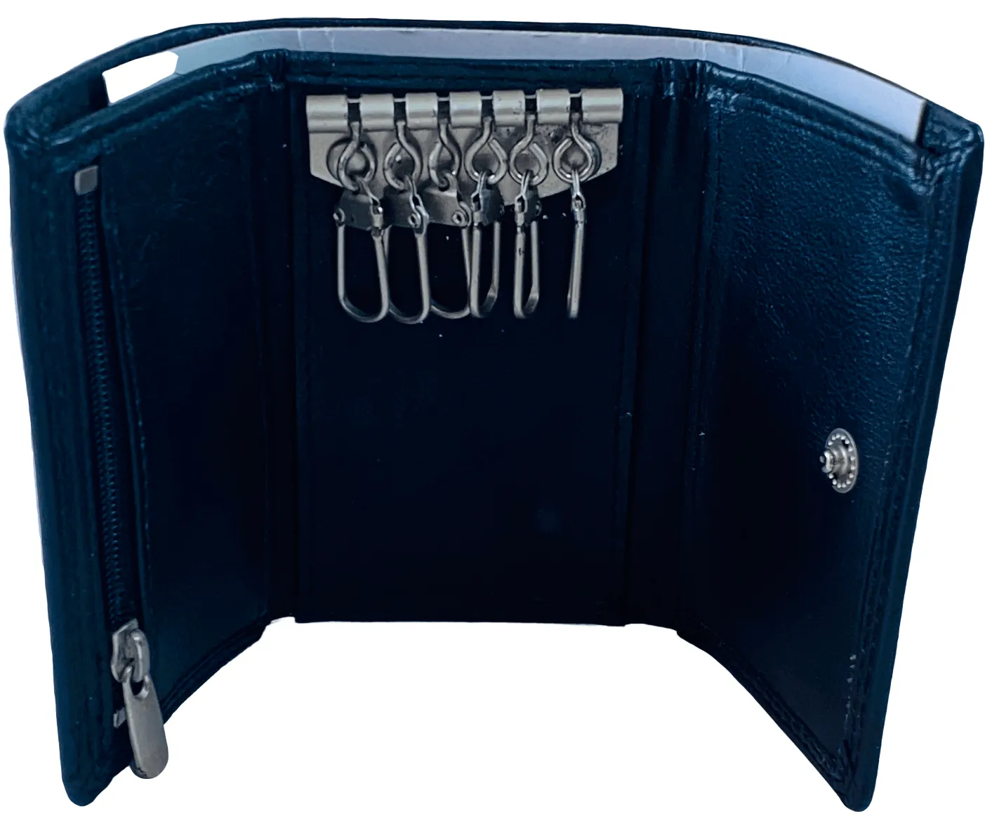 Black Trifold Wallet Featuring Key Holder made with Genuine Leather