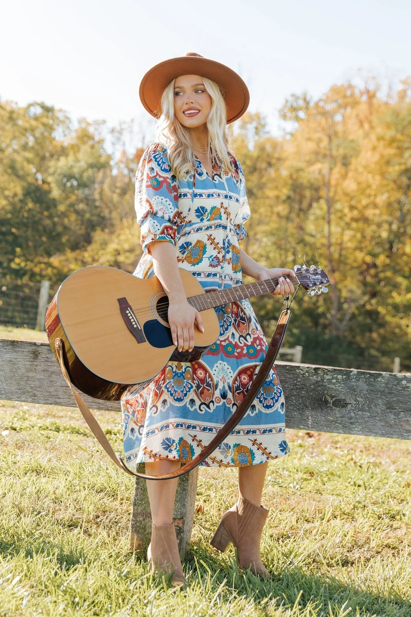 Blue Multi Border Print Midi Dress - FINAL SALE
