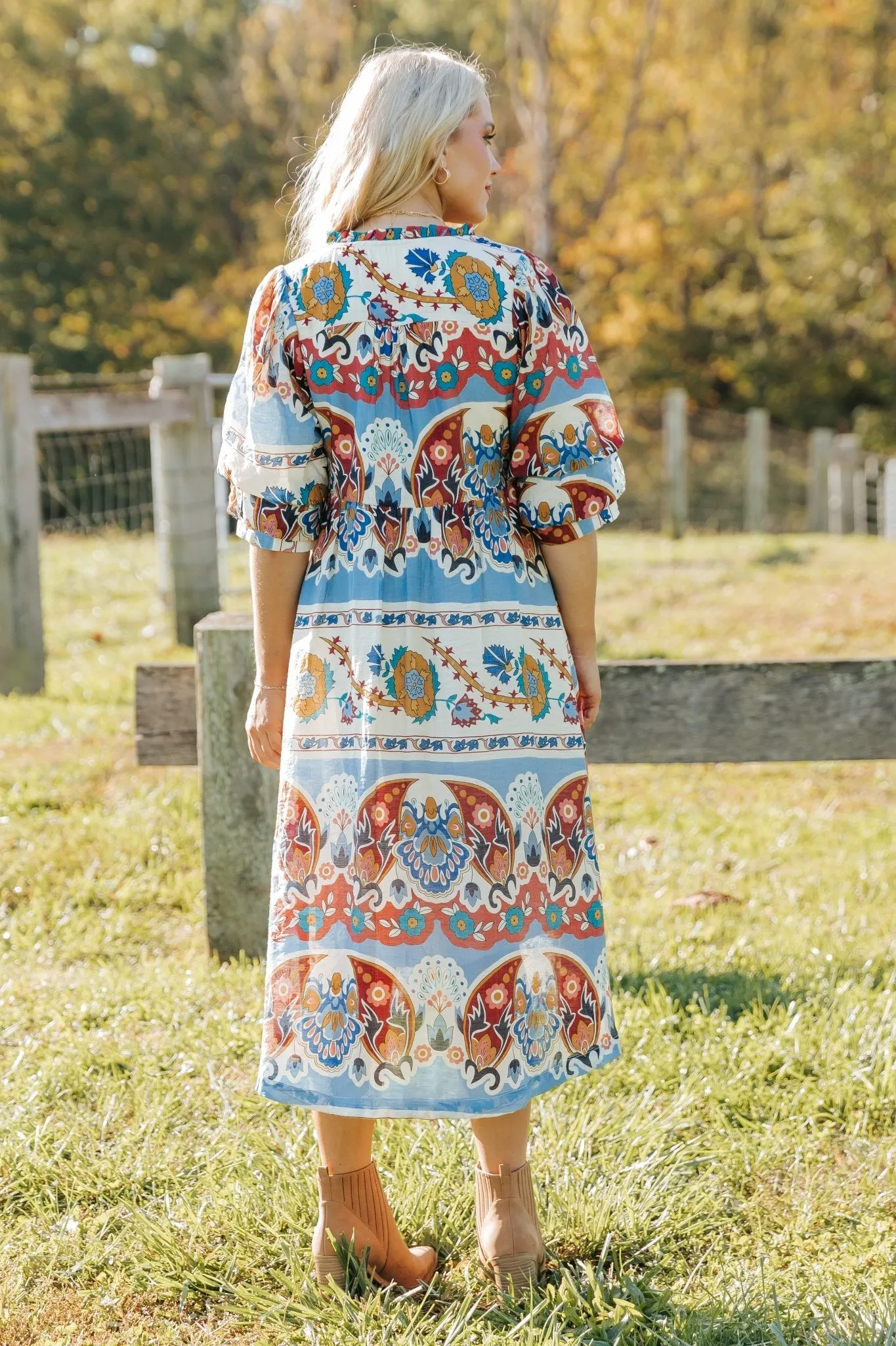 Blue Multi Border Print Midi Dress - FINAL SALE