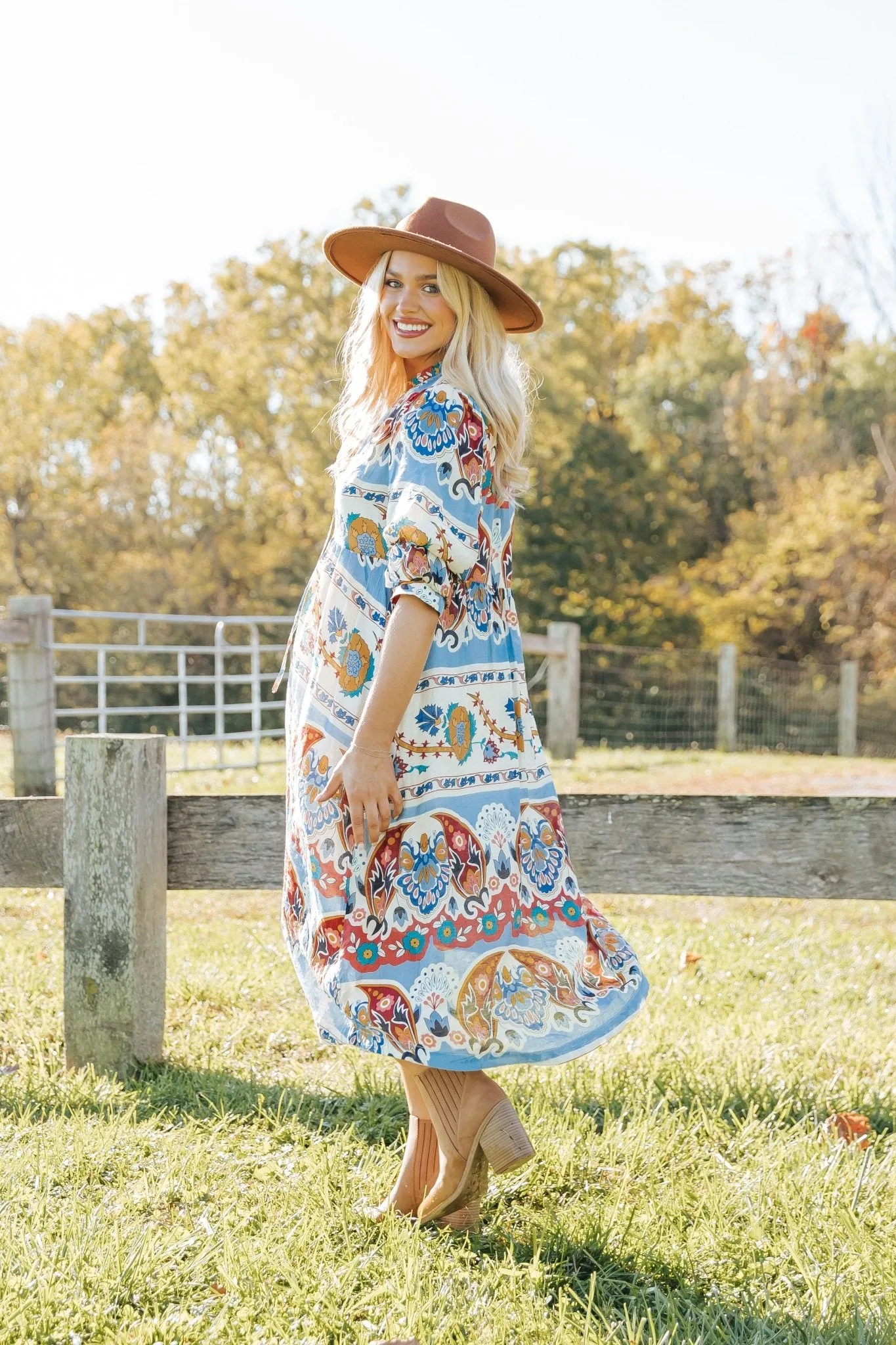 Blue Multi Border Print Midi Dress - FINAL SALE