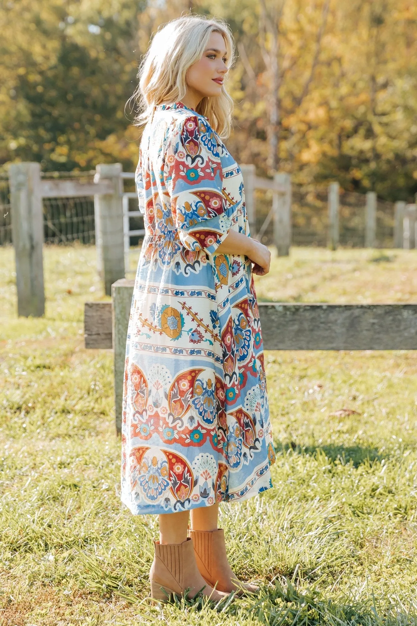 Blue Multi Border Print Midi Dress - FINAL SALE