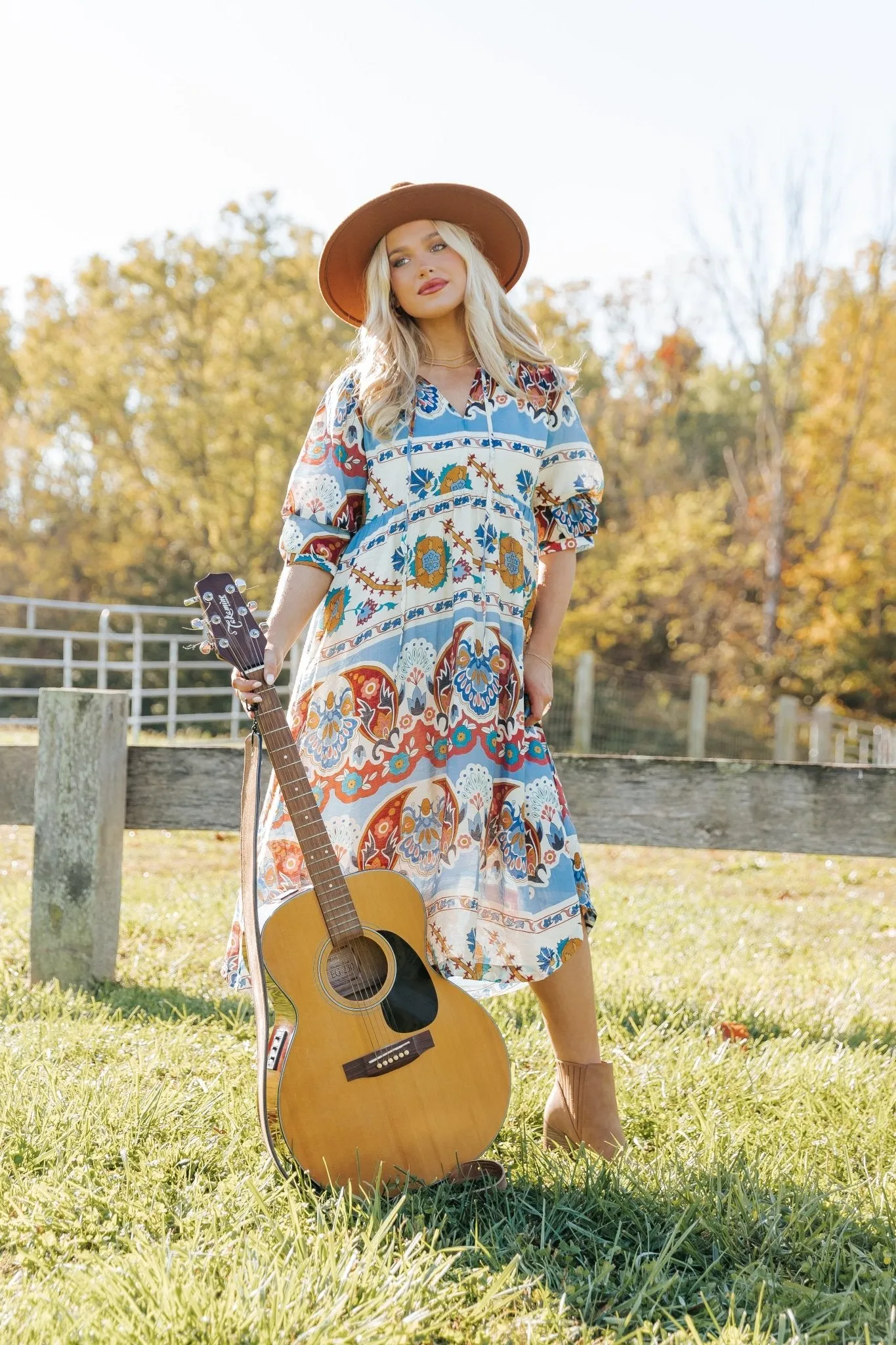 Blue Multi Border Print Midi Dress - FINAL SALE