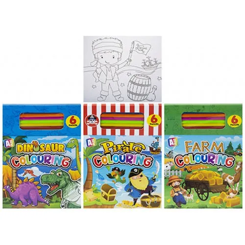 Boys Colouring Pad - Assorted Designs Colouring Book With Pencils Dinosaur Pirate Farm