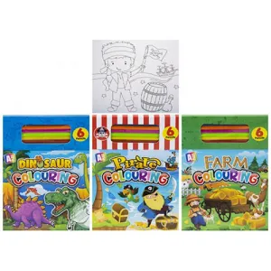 Boys Colouring Pad - Assorted Designs Colouring Book With Pencils Dinosaur Pirate Farm