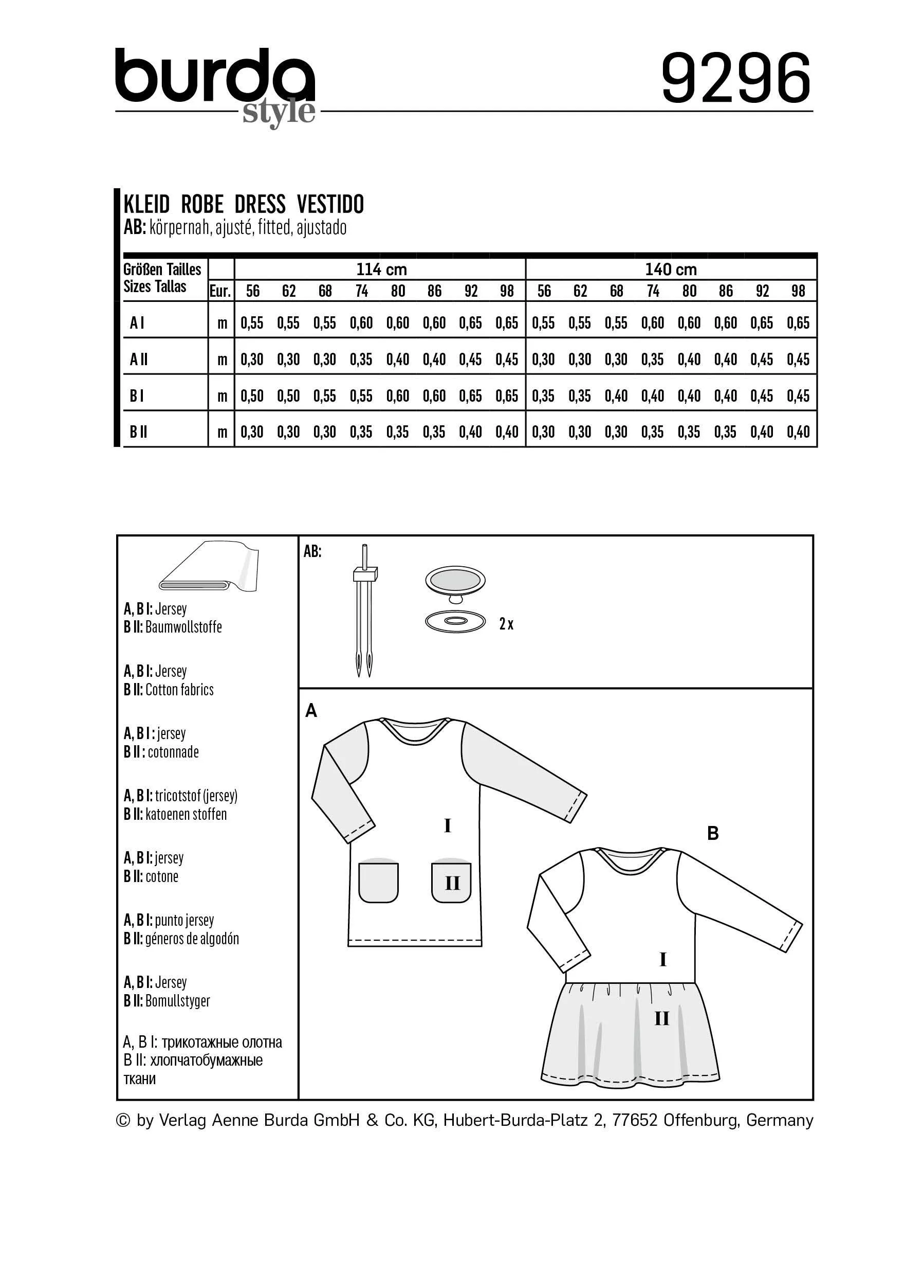 Burda Pattern 9296 Babies' Shirtdress