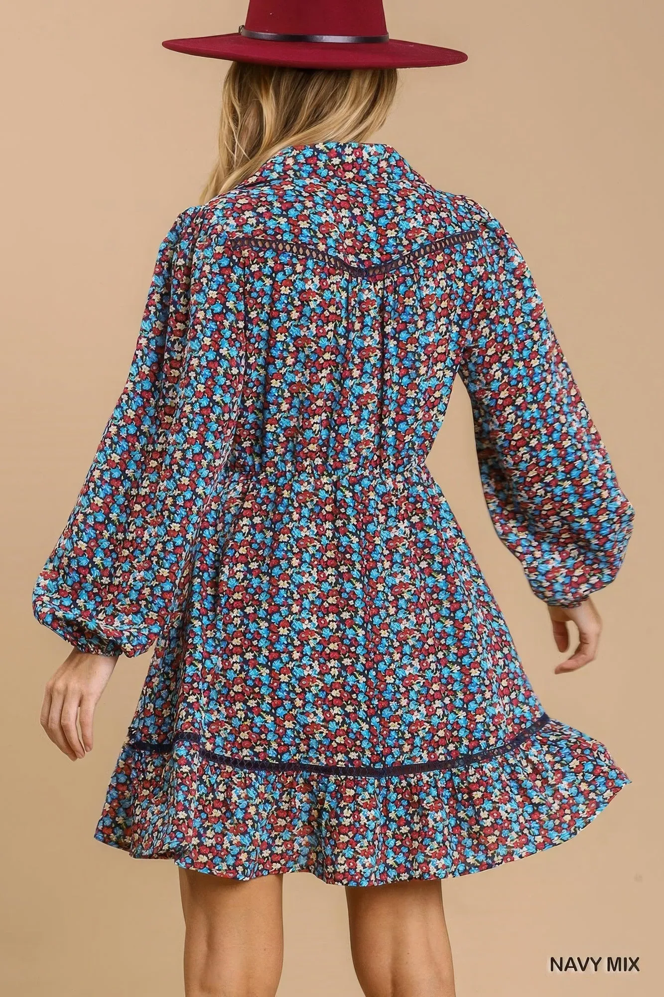 Collared Button Down Floral Print Dress