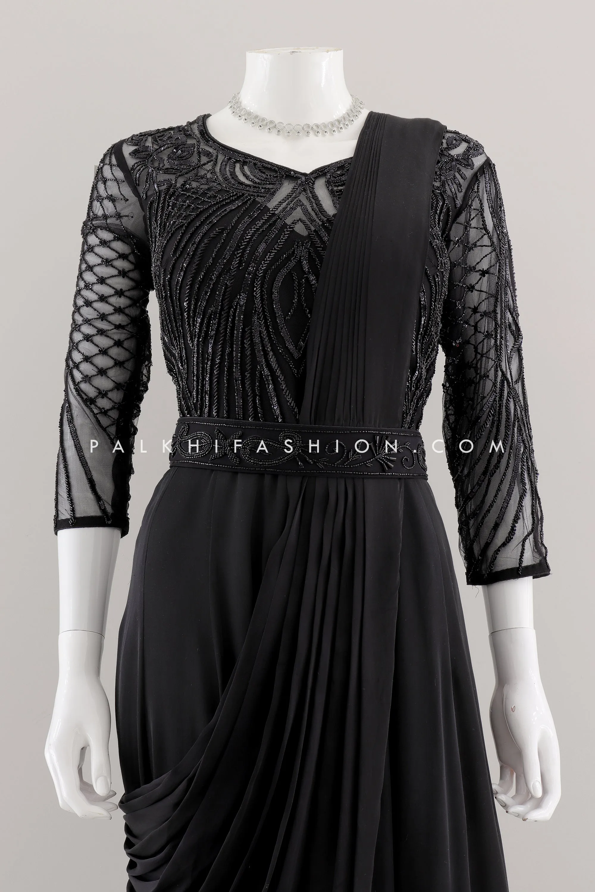 Designer Black Indo-western Dress with Intricate Handwork