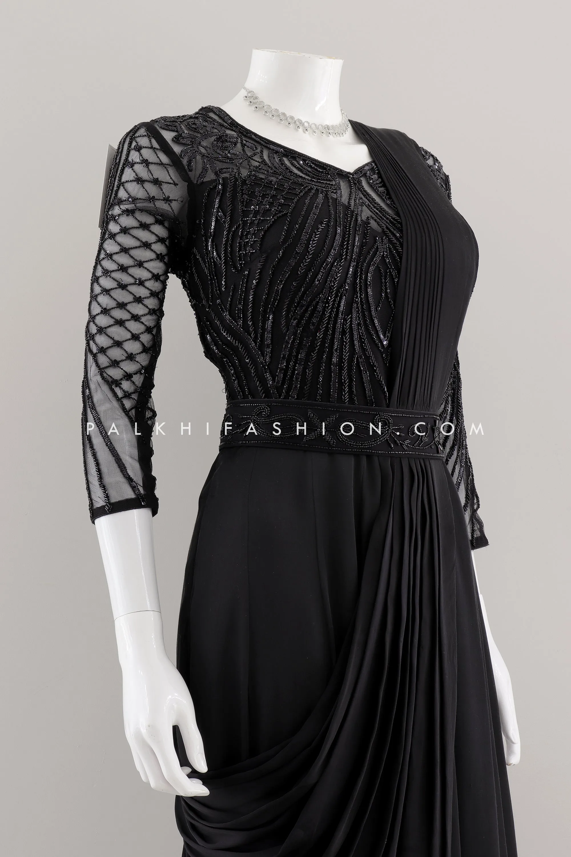 Designer Black Indo-western Dress with Intricate Handwork