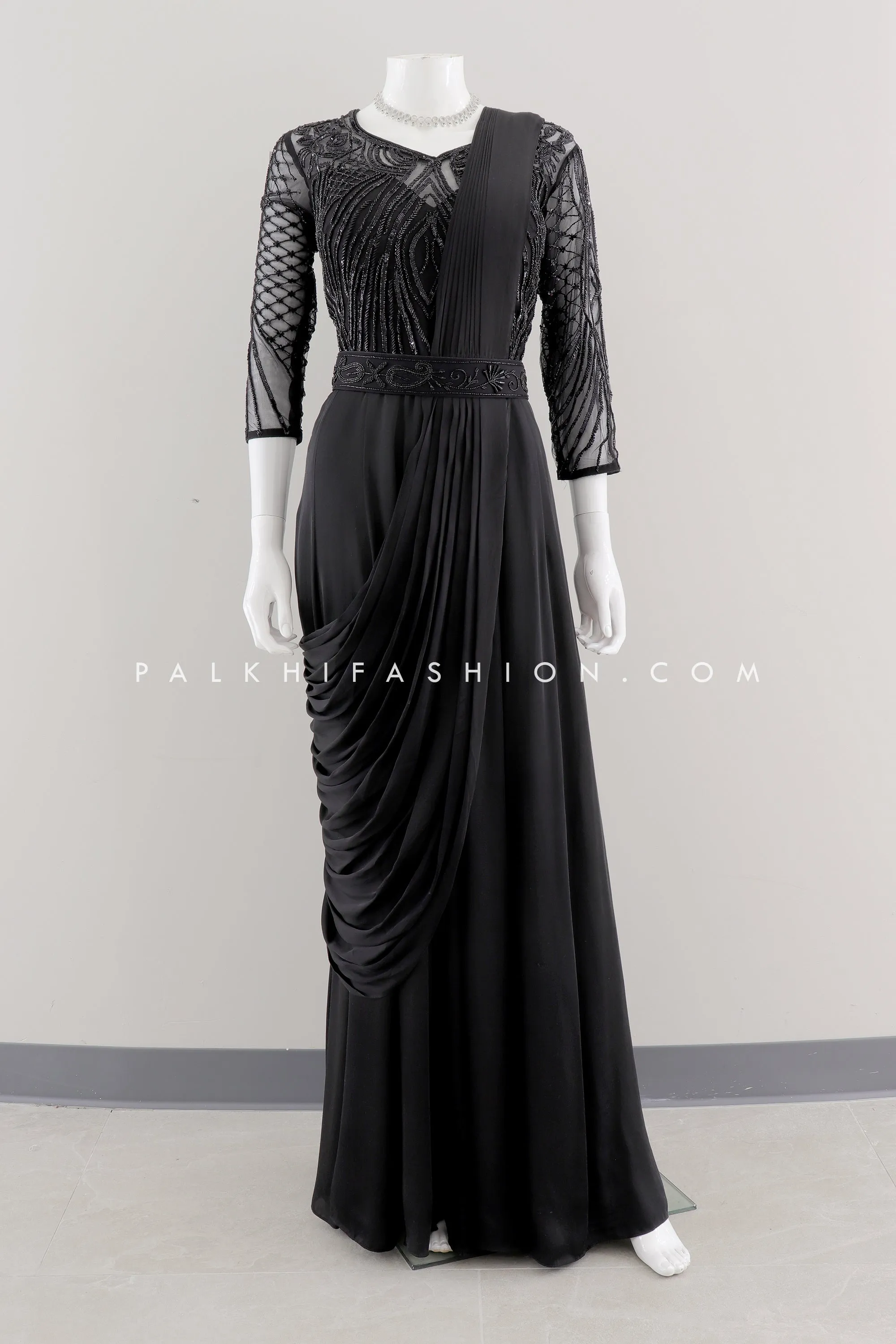 Designer Black Indo-western Dress with Intricate Handwork