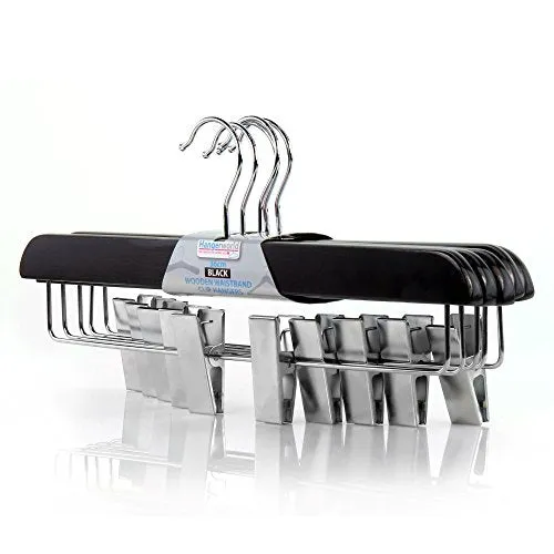 HANGERWORLD 5 Black Wooden 14.2inch Straight Adjustable Clip Coat Clothes Garment Hangers