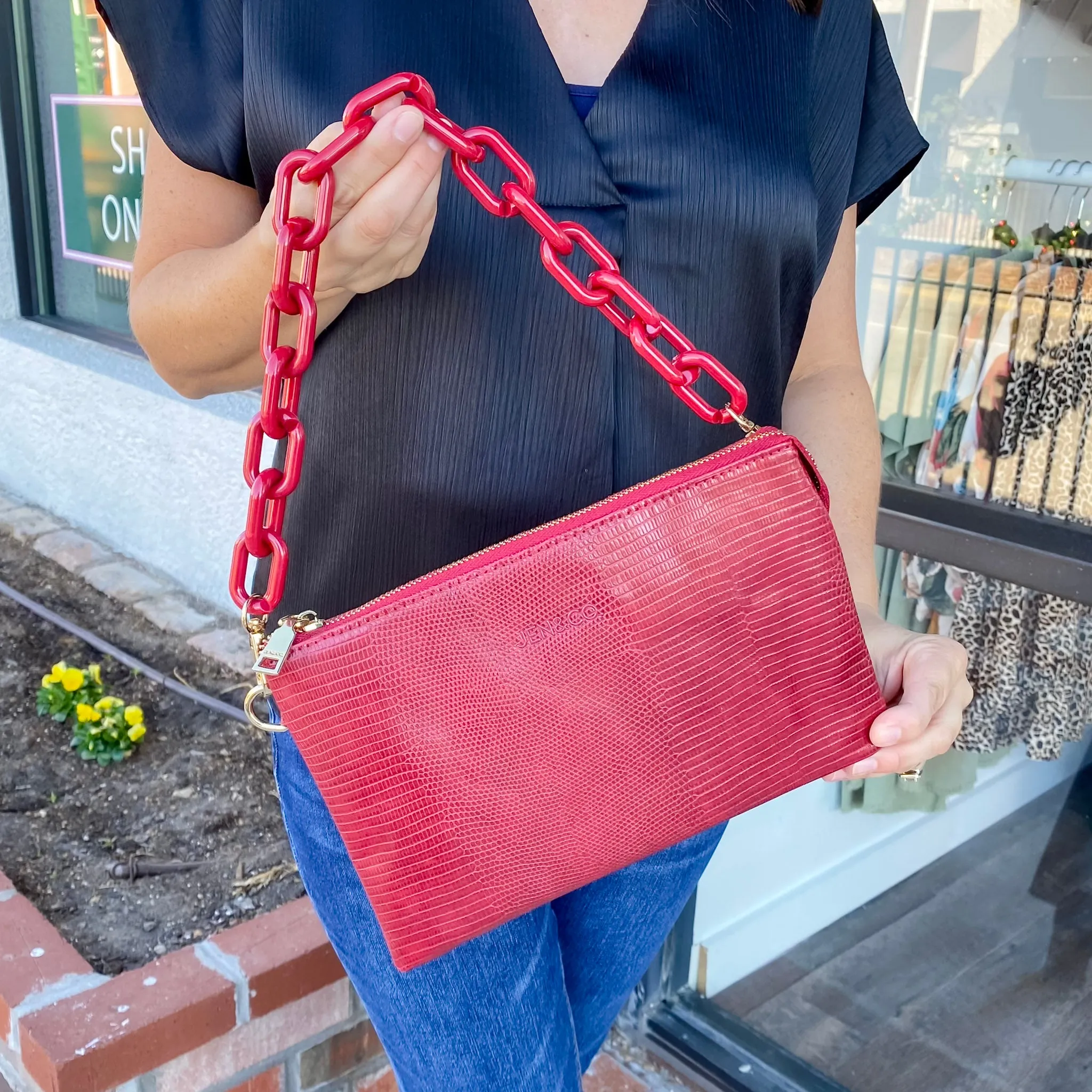 Jen & Co Izzy Lizard Crossbody Handbag - Red