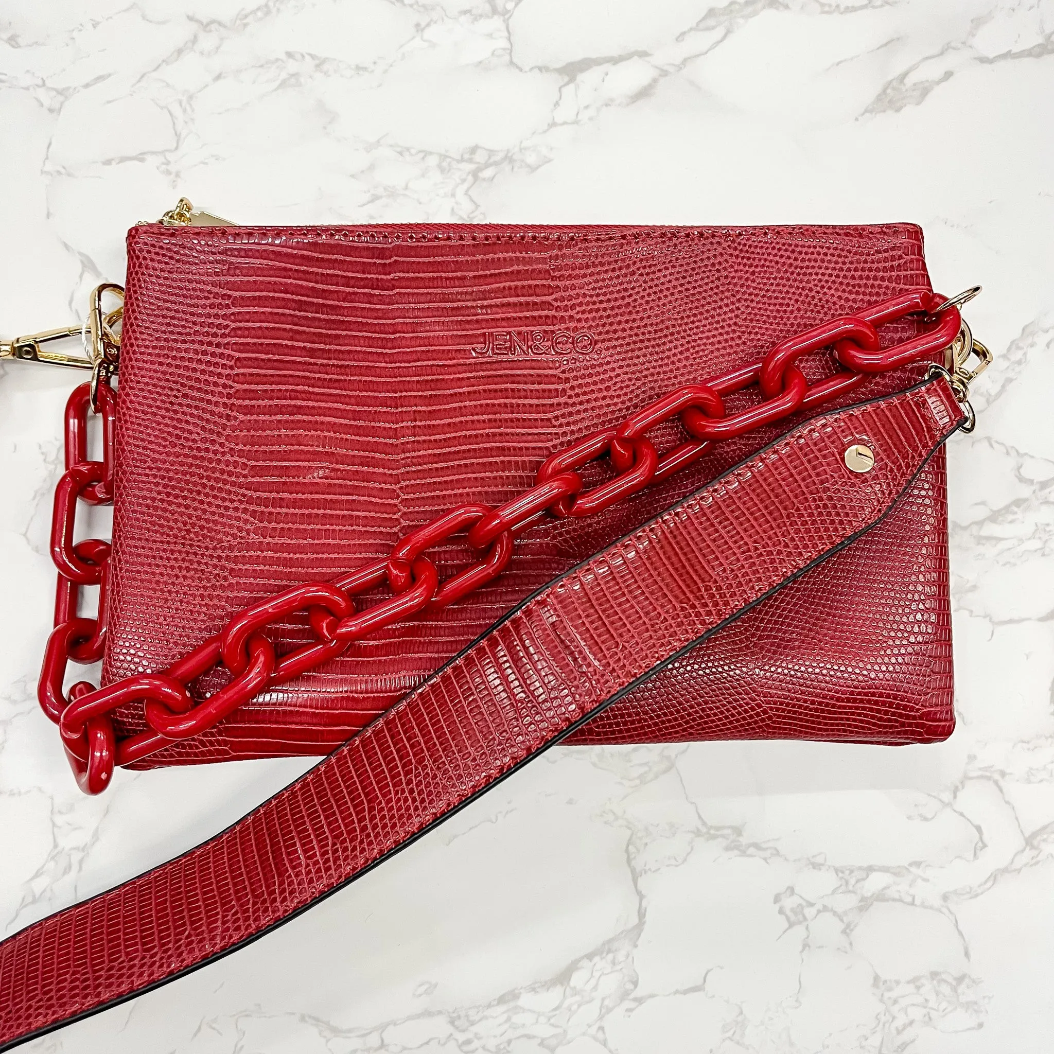 Jen & Co Izzy Lizard Crossbody Handbag - Red