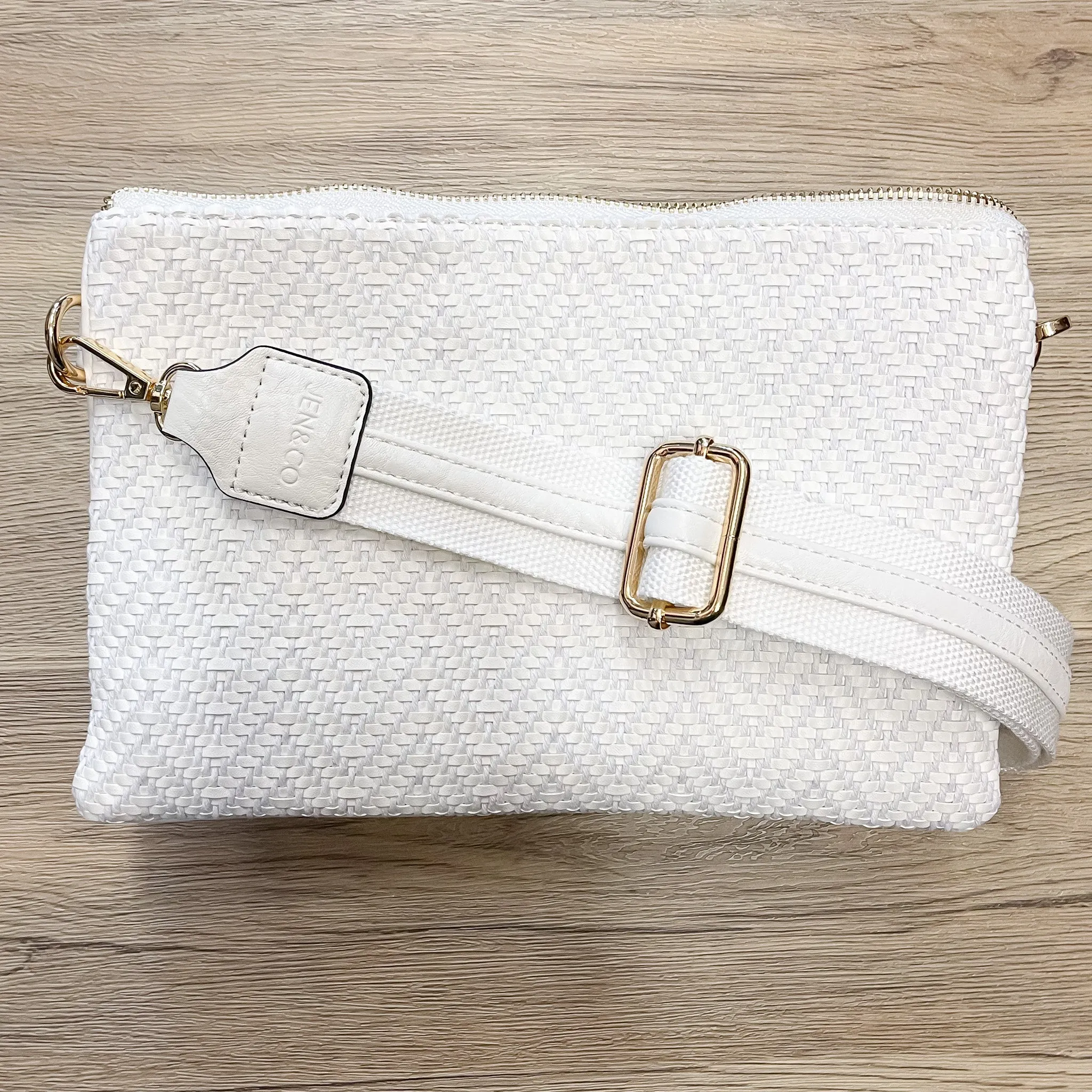 Jen & Co Izzy Woven Diagonal Crossbody Handbag - White