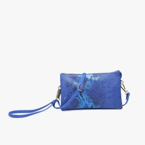 Jen & Co Riley Snake Three Compartment Crossbody Or Wristlet In Metallic Blue