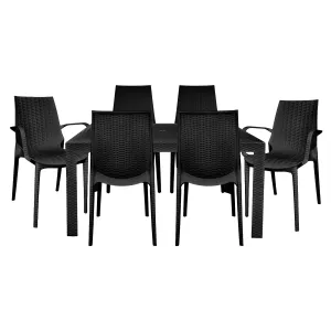 Kent Mid-Century 7-Piece Outdoor Dining Set: 4 Side Chairs & 2 Armchairs