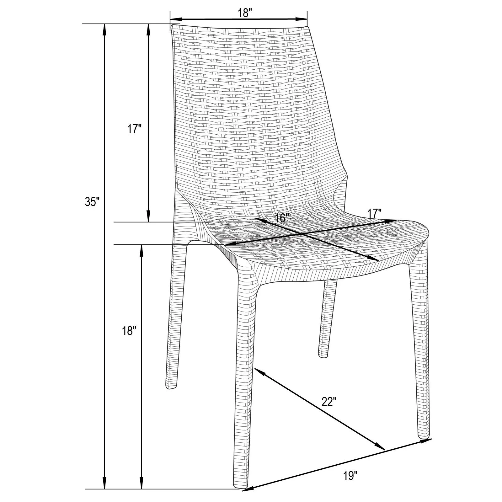 Kent Mid-Century 7-Piece Outdoor Dining Set: 4 Side Chairs & 2 Armchairs
