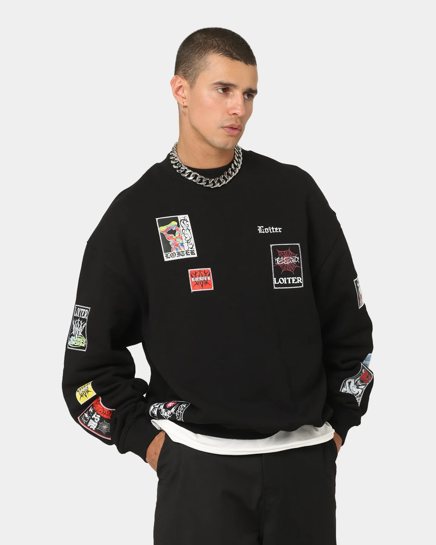 Loiter Patchwork Crewneck Black