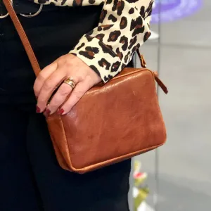 Maggie Brown Genuine Leather Box Clutch #LB603 Walnut