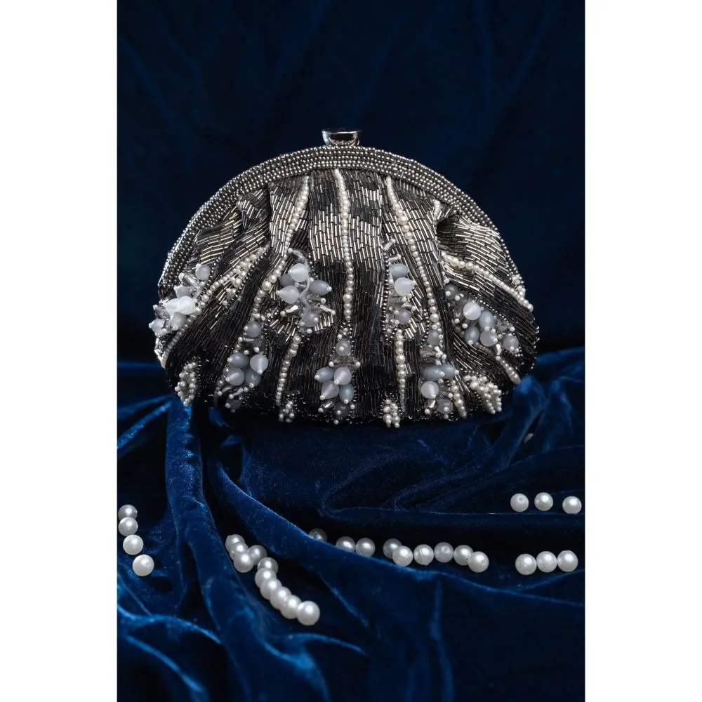 Nayaab by Sonia Women Bead Blooms Grey Silver Potli