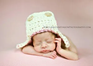 Pink Cream Newborn Aviator Hat