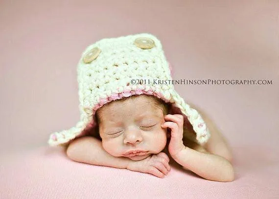 Pink Cream Newborn Aviator Hat