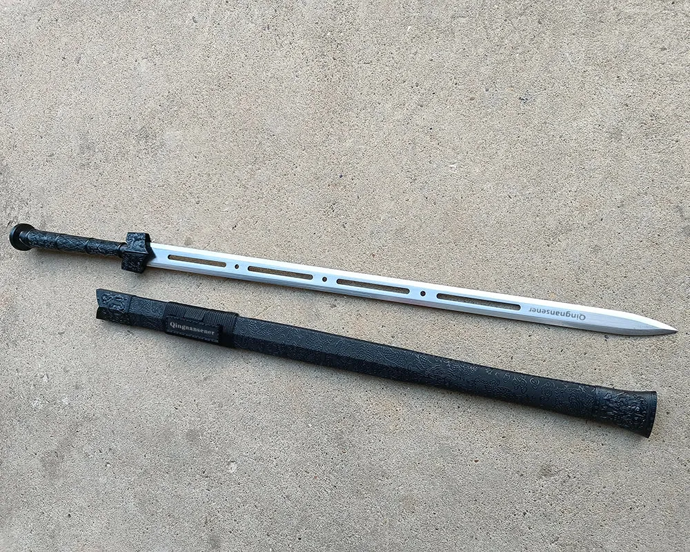 Qingnansener Sword - Fully Functional  Katana Sword, 1045 Carbon Steel,  Black Scabbard