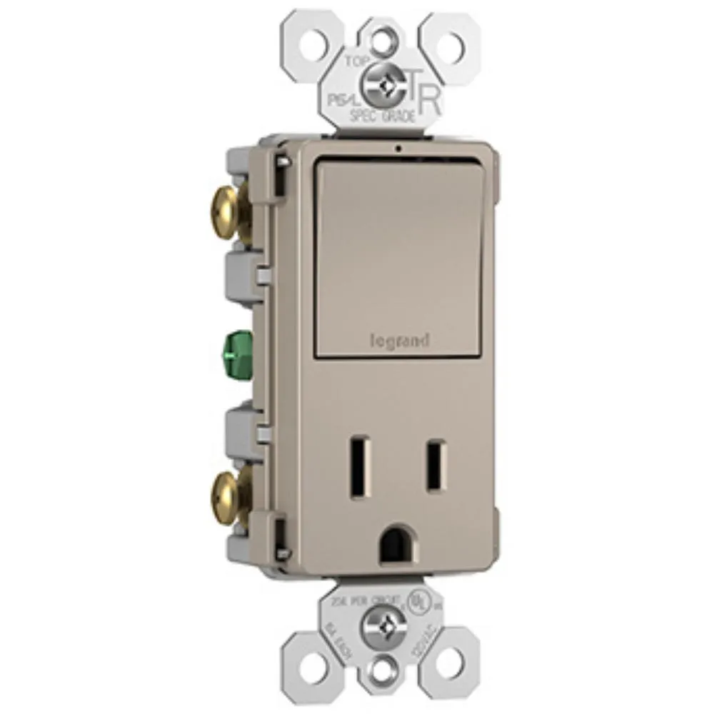 radiant Single Pole/3-Way Switch with 15A Tamper-Resistant Outlet, Nickel
