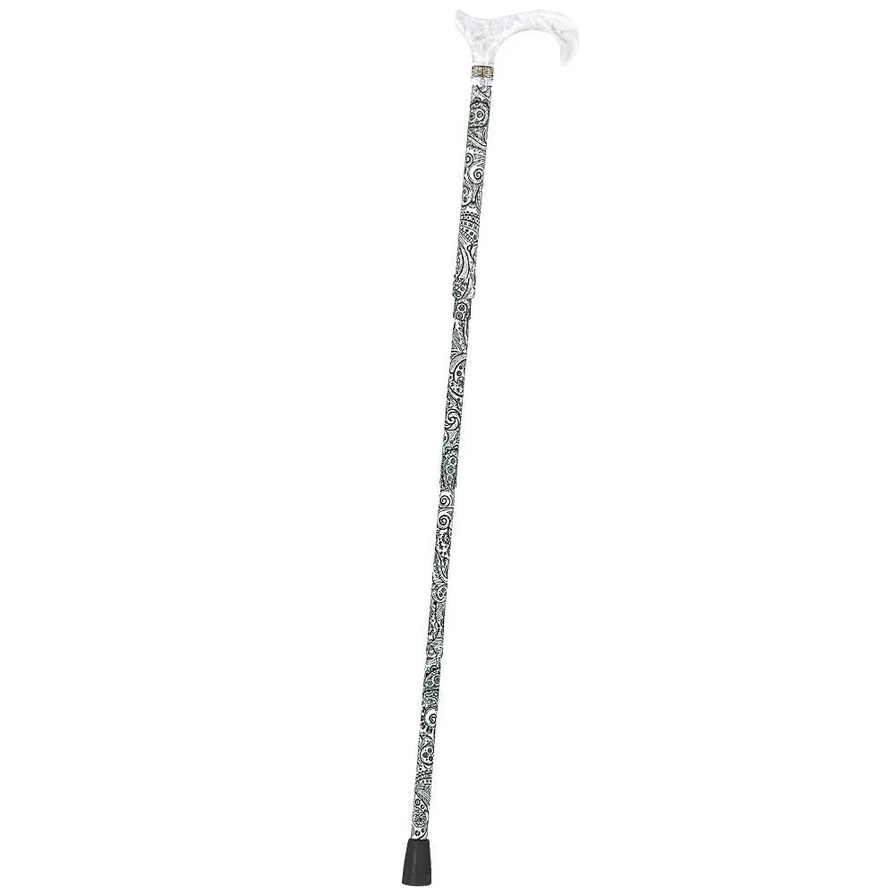 Rhinestone Pearlz Designer Folding Cane: Black & White Majesty