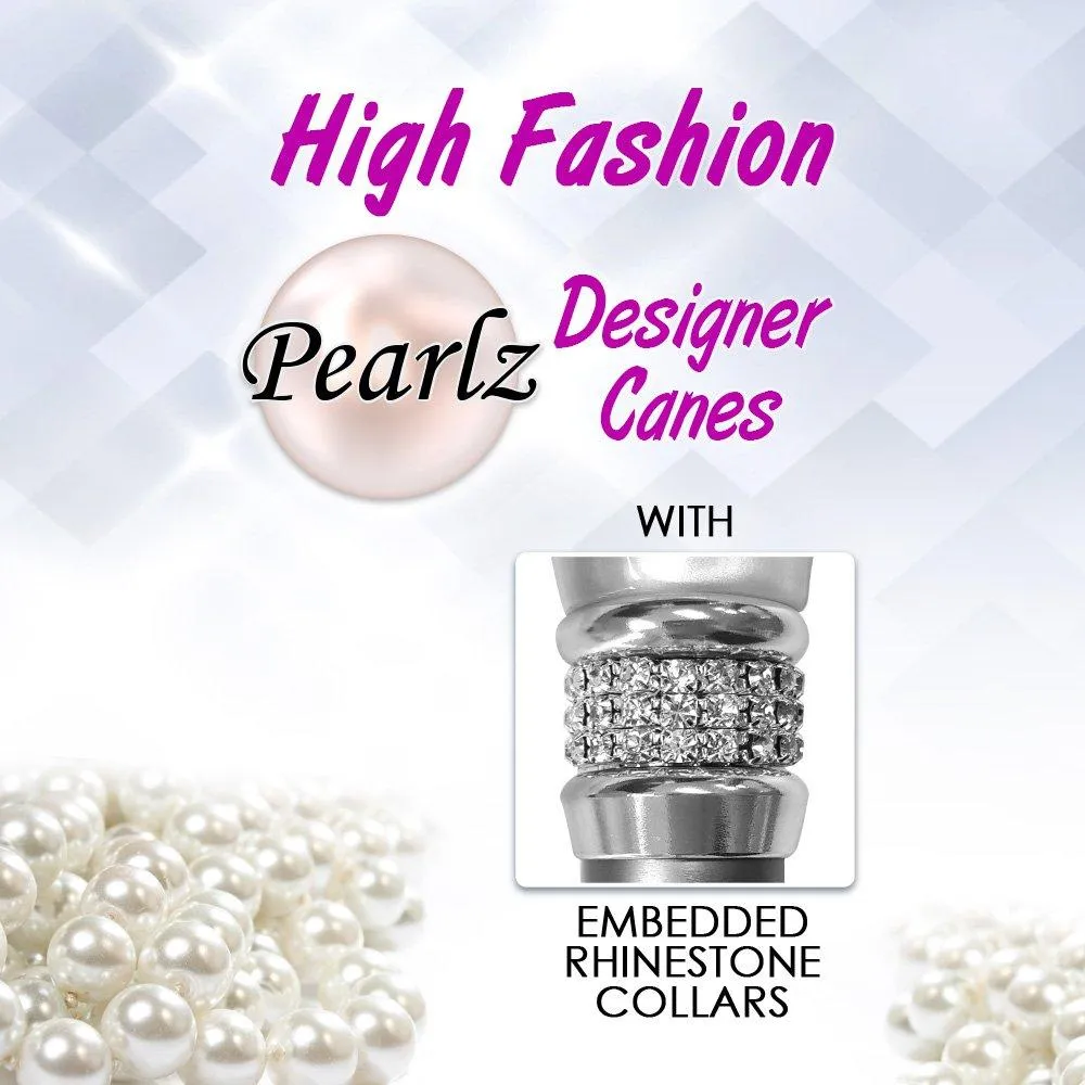 Rhinestone Pearlz Designer Folding Cane: Black & White Majesty