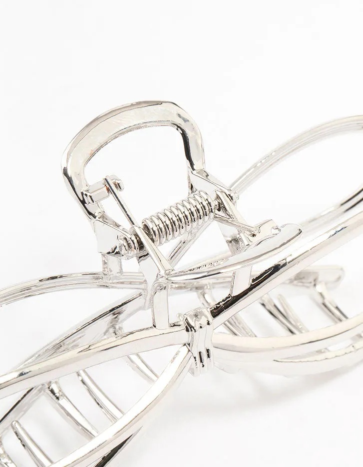 Rhodium Metal Large Bow Claw Clip