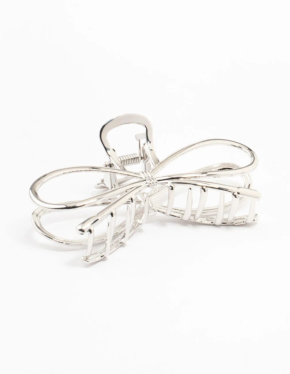 Rhodium Metal Large Bow Claw Clip