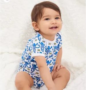 Roller Rabbit Infant Blue Monkey Short Sleeve Onesie