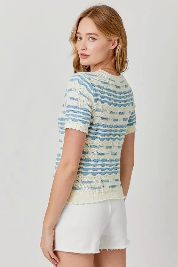 Scallop Rib Short Sleeve Sweater