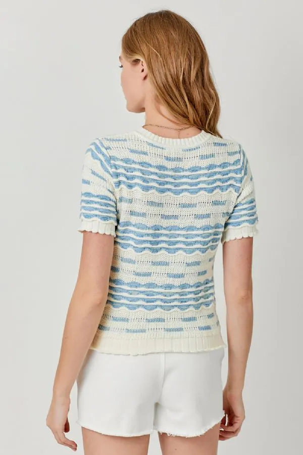 Scallop Rib Short Sleeve Sweater